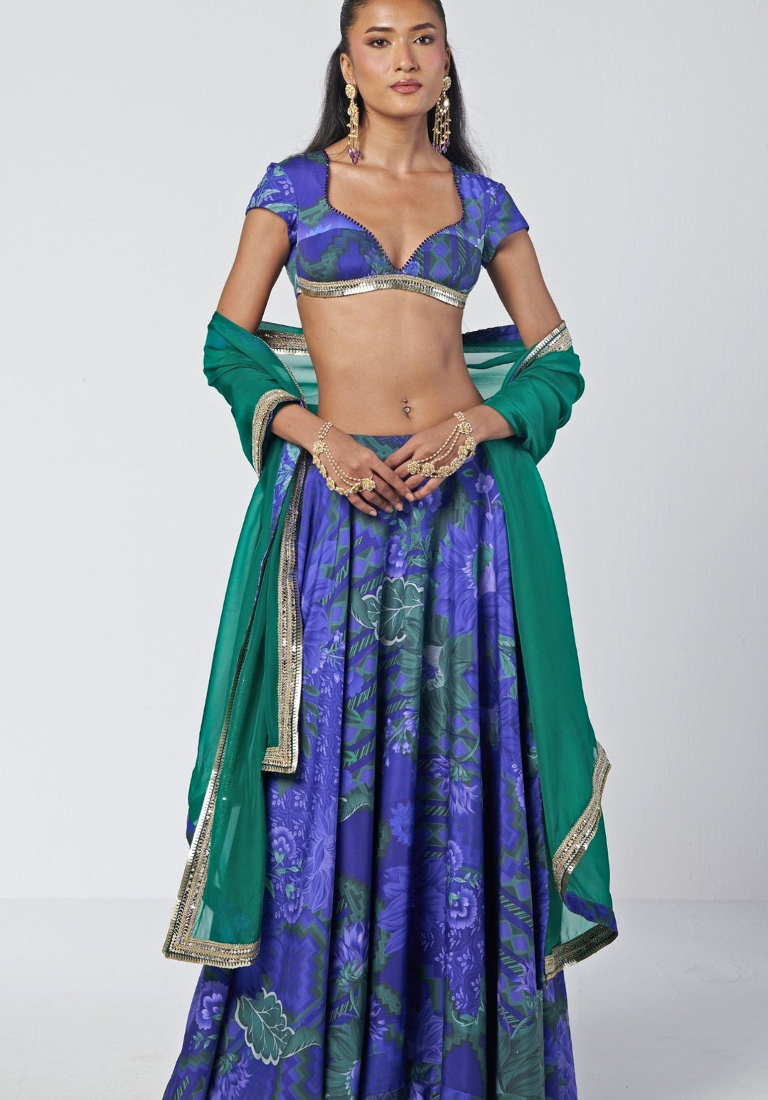 Rishi and Vibhuti Blue Printed Crepe Lehenga SetFabilicious Fashion