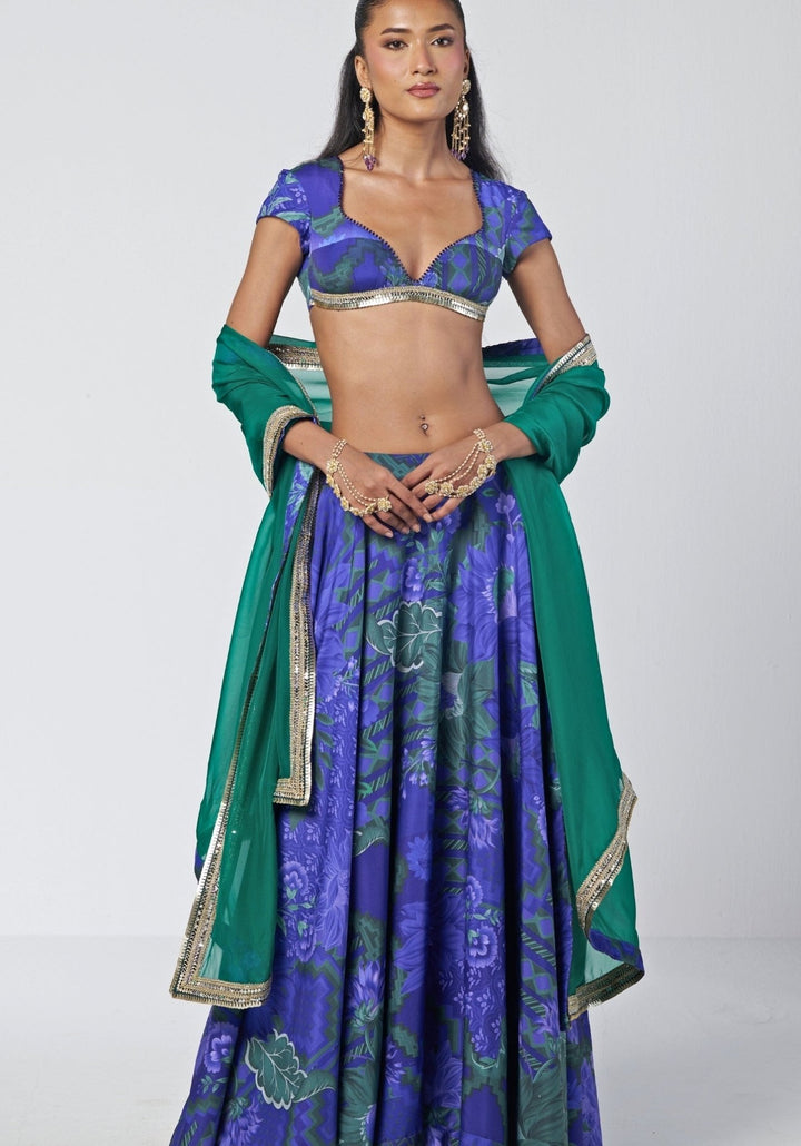 Rishi and Vibhuti Blue Printed Crepe Lehenga SetFabilicious Fashion