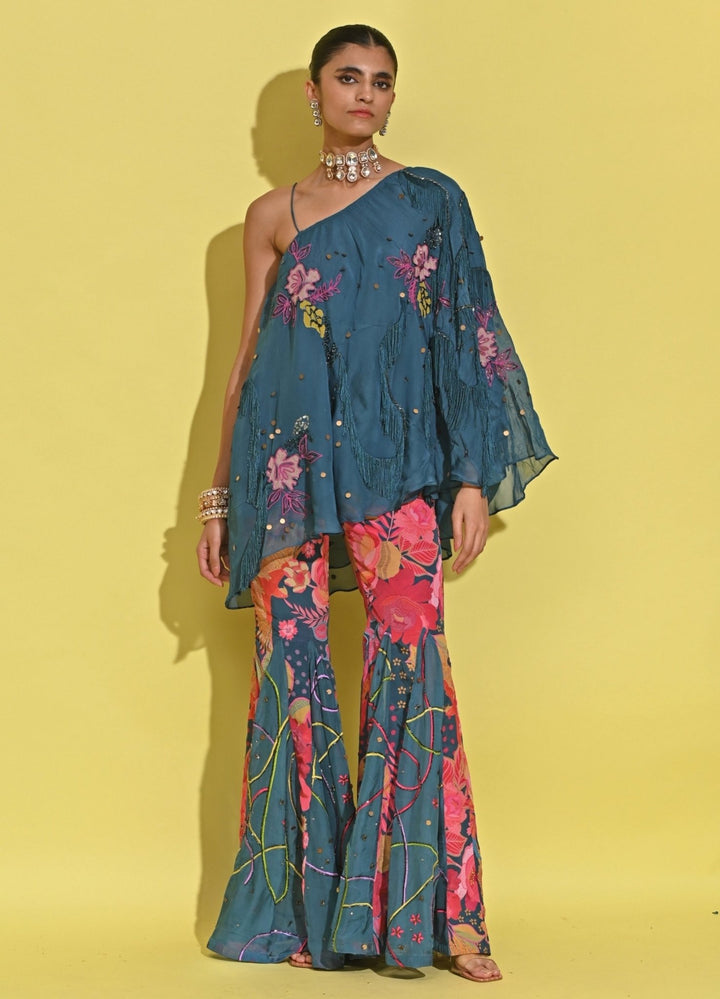 Rishi And Vibhuti Blue Printed Crepe Pants SetFabilicious Fashion