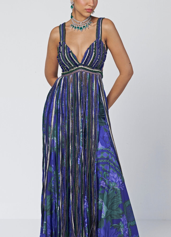 Rishi and Vibhuti Blue Printed Crepe Pants SetFabilicious Fashion
