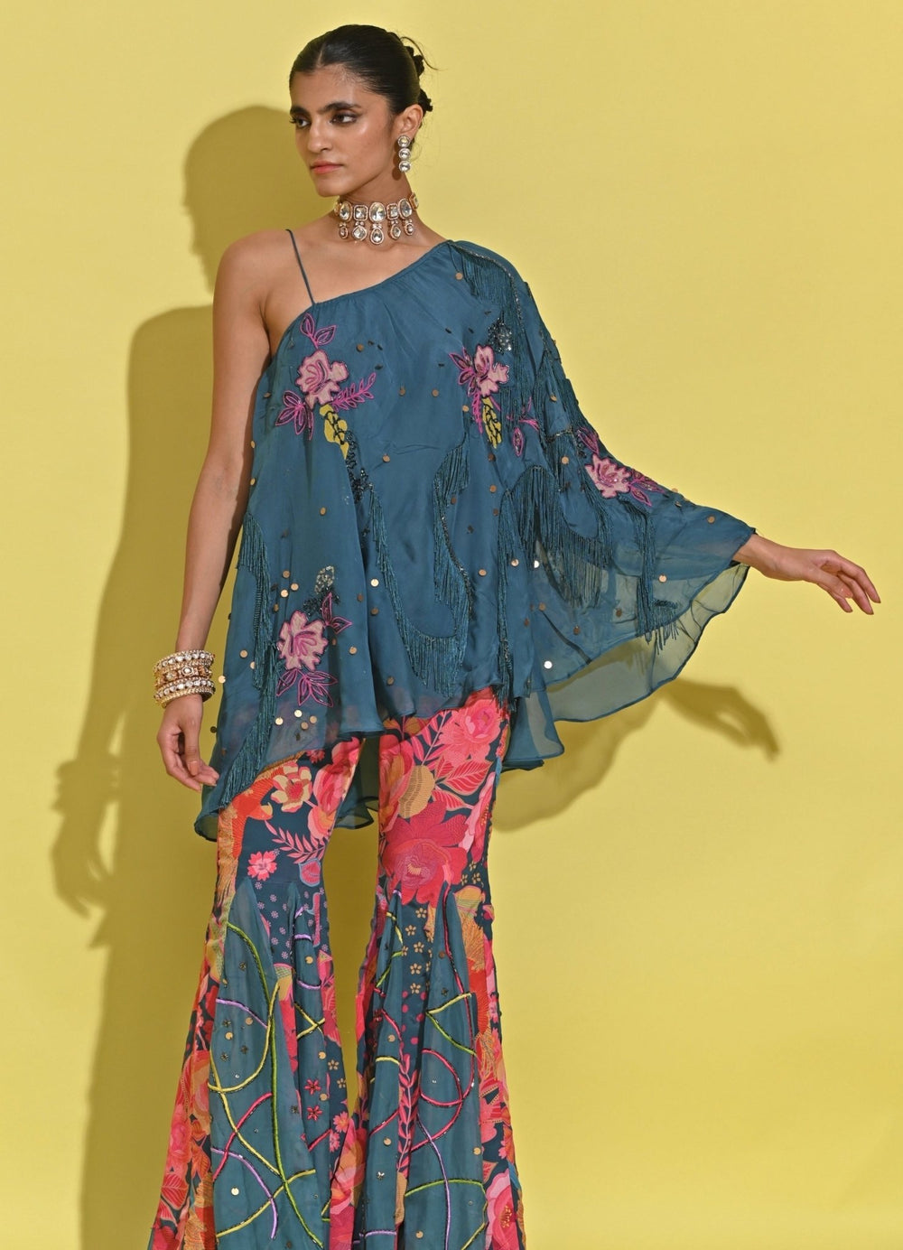 Rishi And Vibhuti Blue Printed Crepe Pants SetFabilicious Fashion