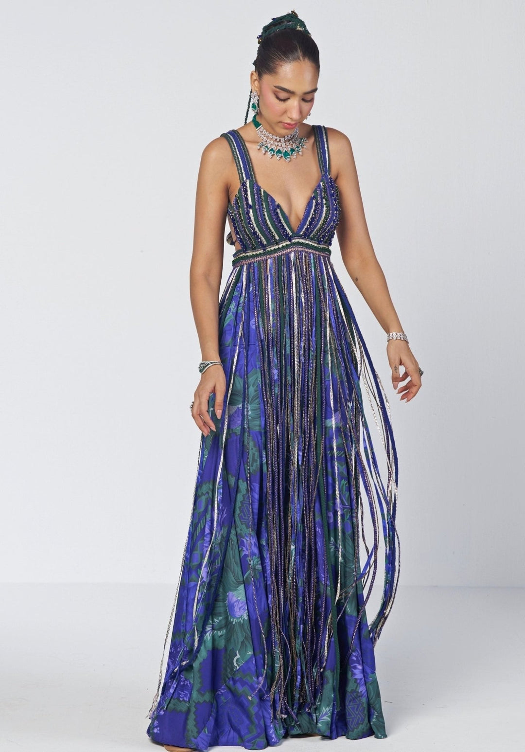 Rishi and Vibhuti Blue Printed Crepe Pants SetFabilicious Fashion