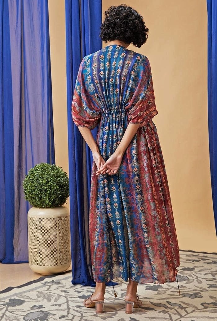 Soup by Sougat Paul Blue Printed Embroidered Chiffon Maxi DressFabilicious Fashion