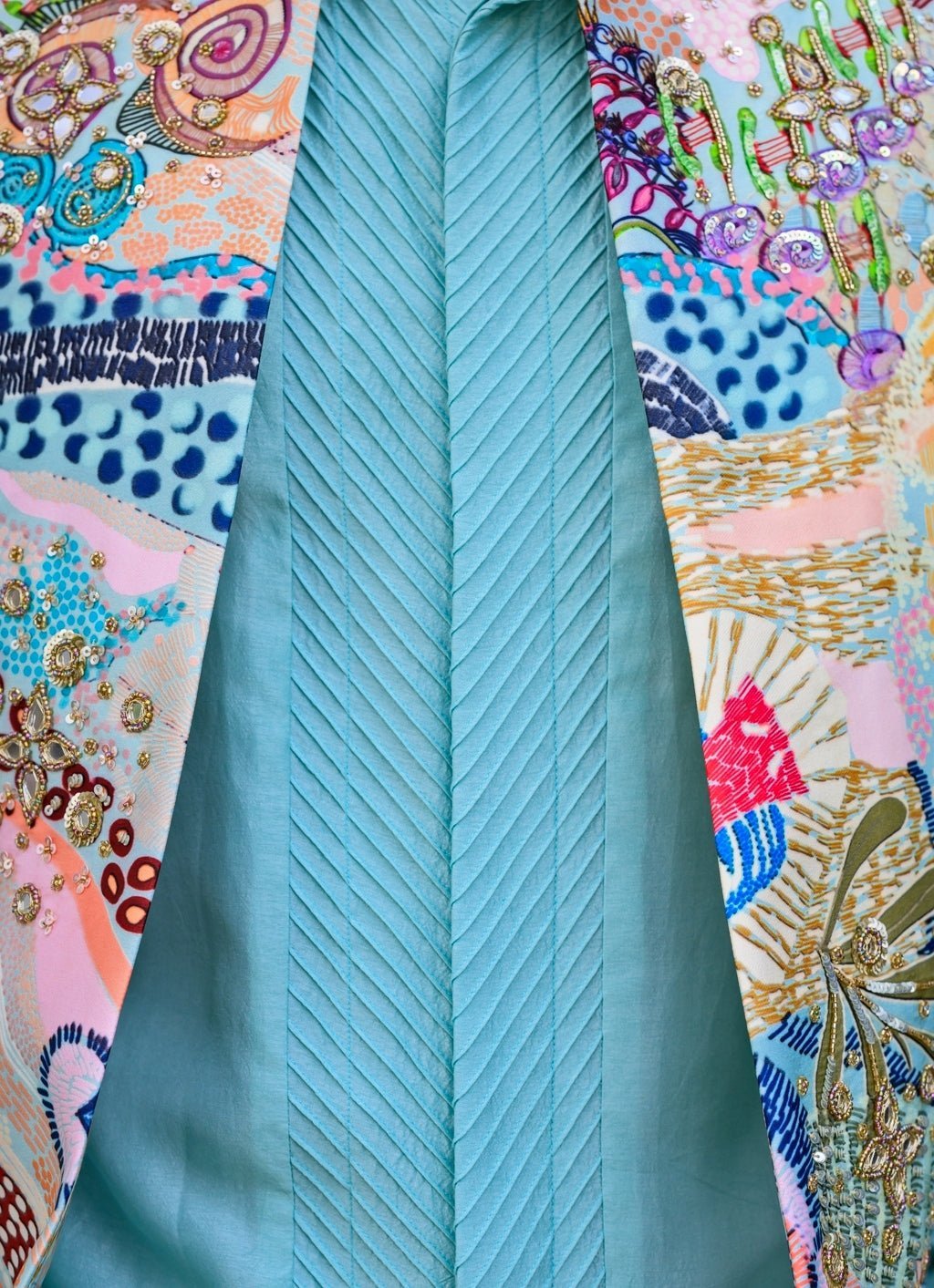 Blue Printed Embroidered Silk Nehru Jacket Juhi Bengani - Men - Fabilicious Fashion