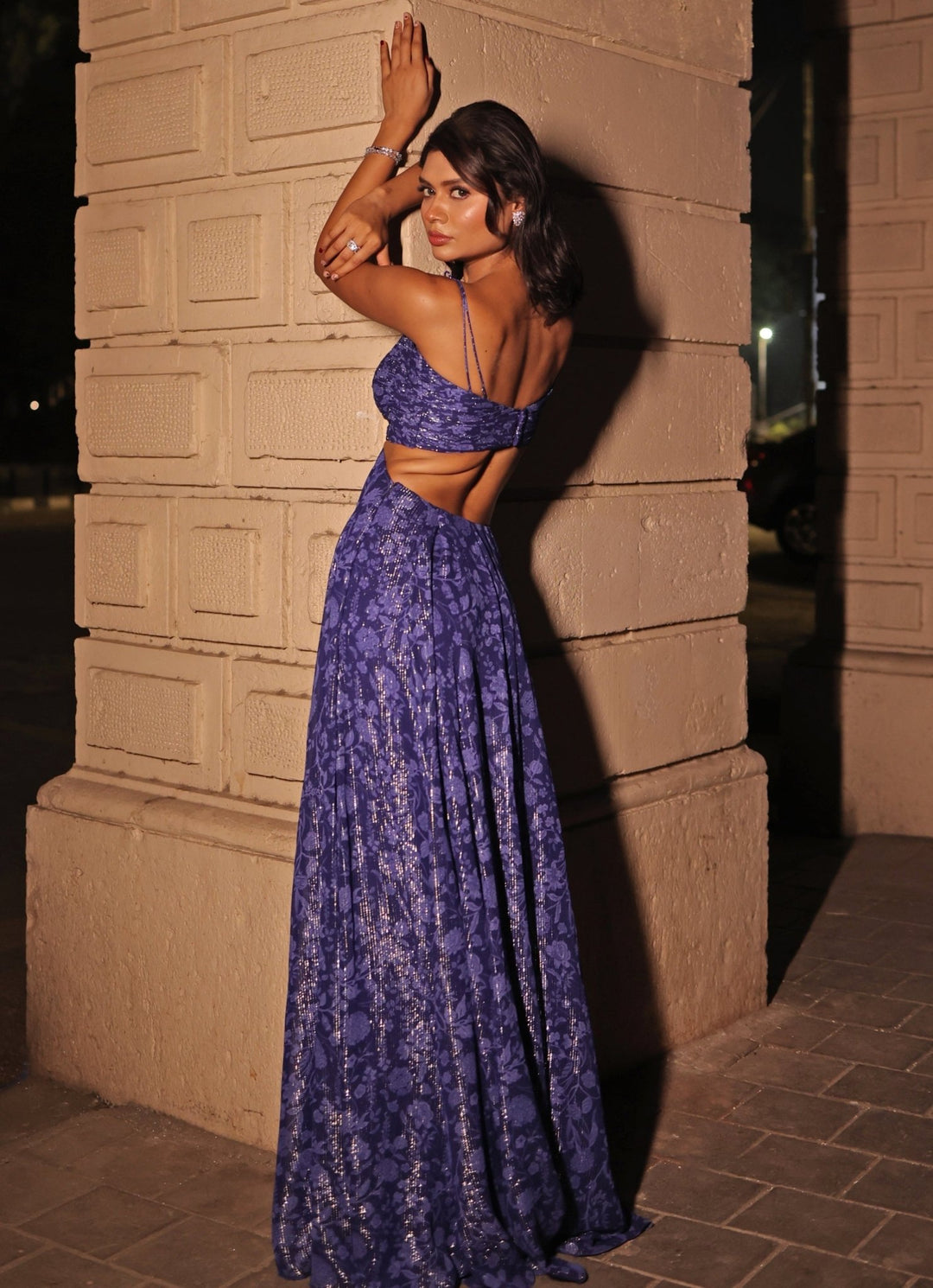 Blue Printed Georgette Gown Kiyohra - Fabilicious Fashion