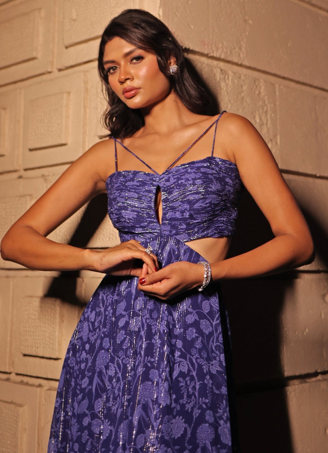 Blue Printed Georgette Gown Kiyohra - Fabilicious Fashion