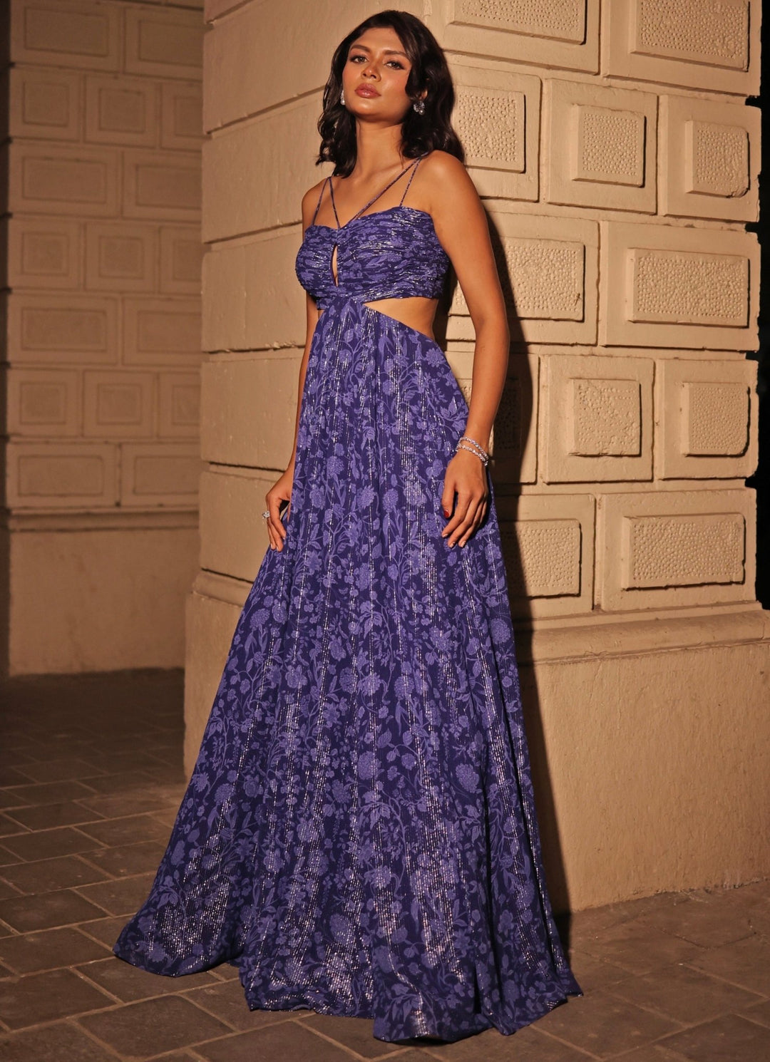 Blue Printed Georgette Gown Kiyohra - Fabilicious Fashion