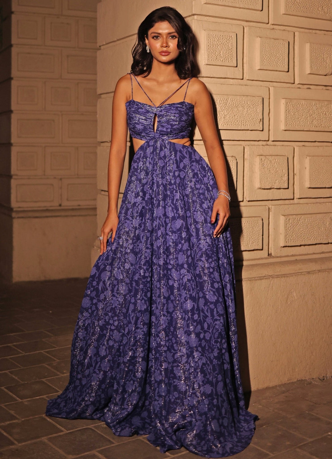 Blue Printed Georgette Gown Kiyohra - Fabilicious Fashion