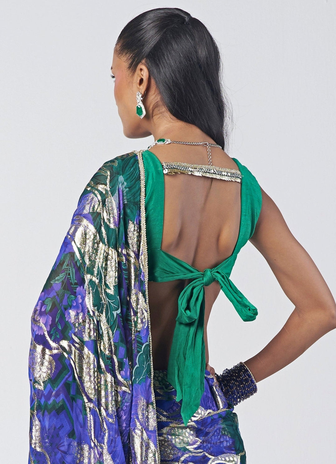 Rishi and Vibhuti Blue Printed Georgette Jacquard SareeFabilicious Fashion
