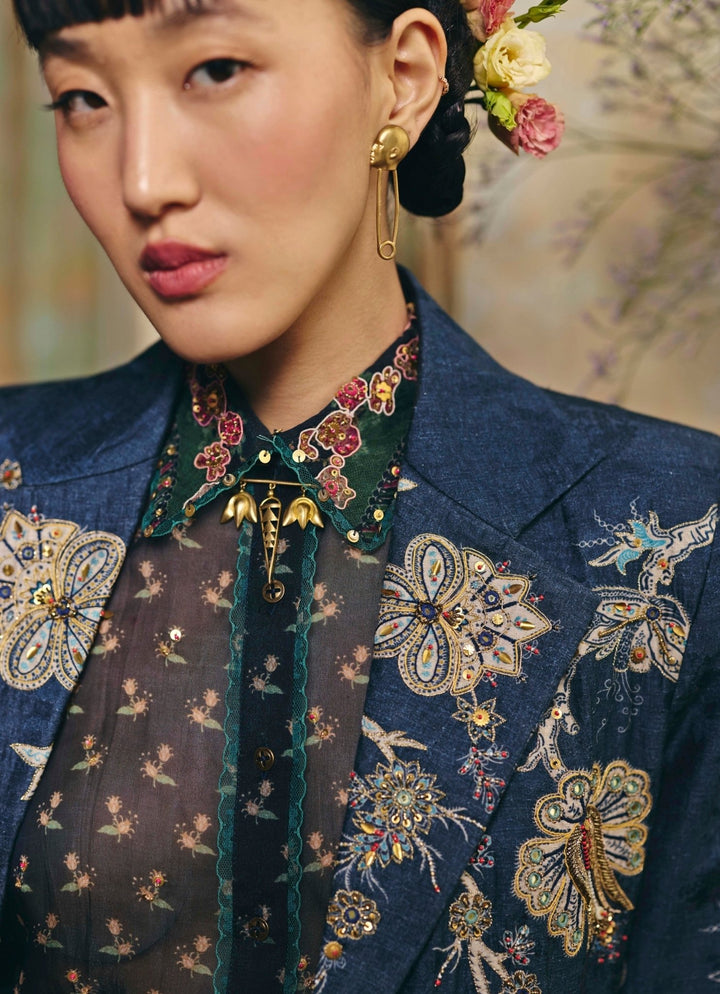 Paulmi and Harsh Blue Printed Jacquard Blazer SetFabilicious Fashion