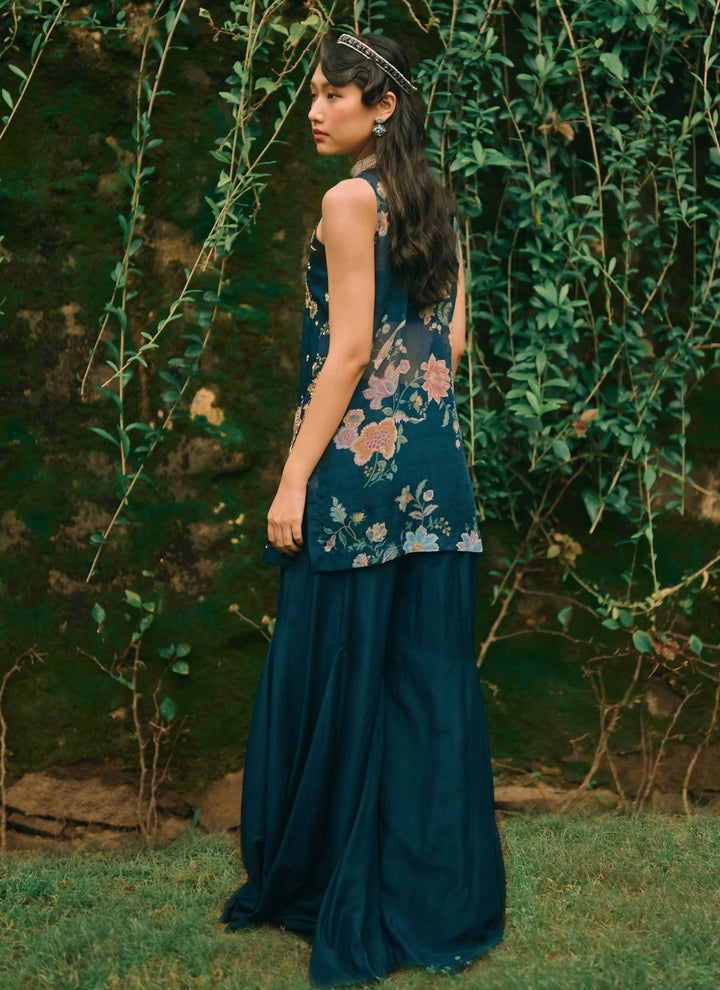 Paulmi and Harsh Blue Printed Organza Kurta Palazzo SetFabilicious Fashion