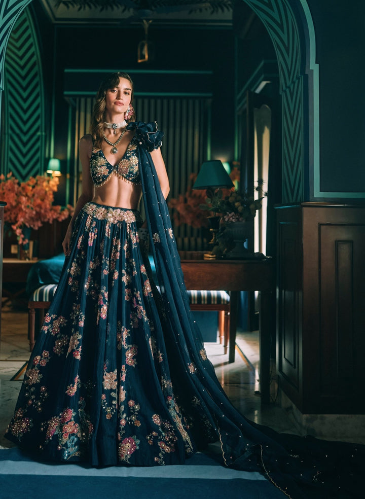 Paulmi and Harsh Blue Printed Organza Lehenga SetFabilicious Fashion