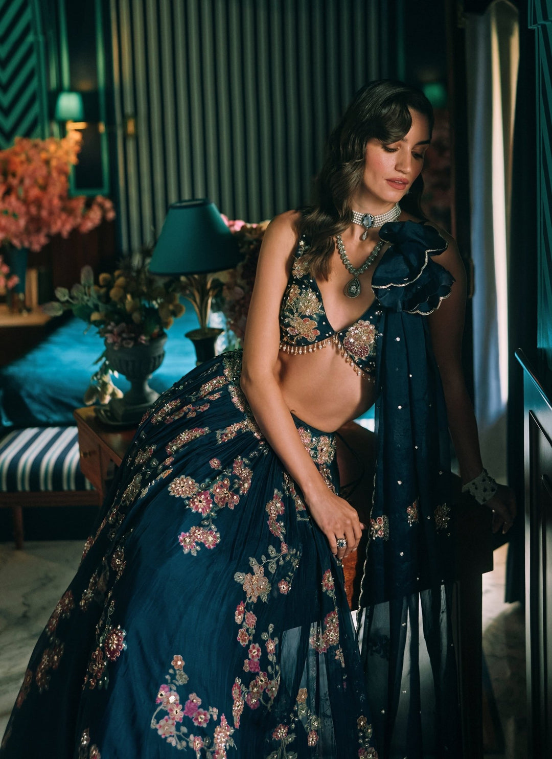 Paulmi and Harsh Blue Printed Organza Lehenga SetFabilicious Fashion