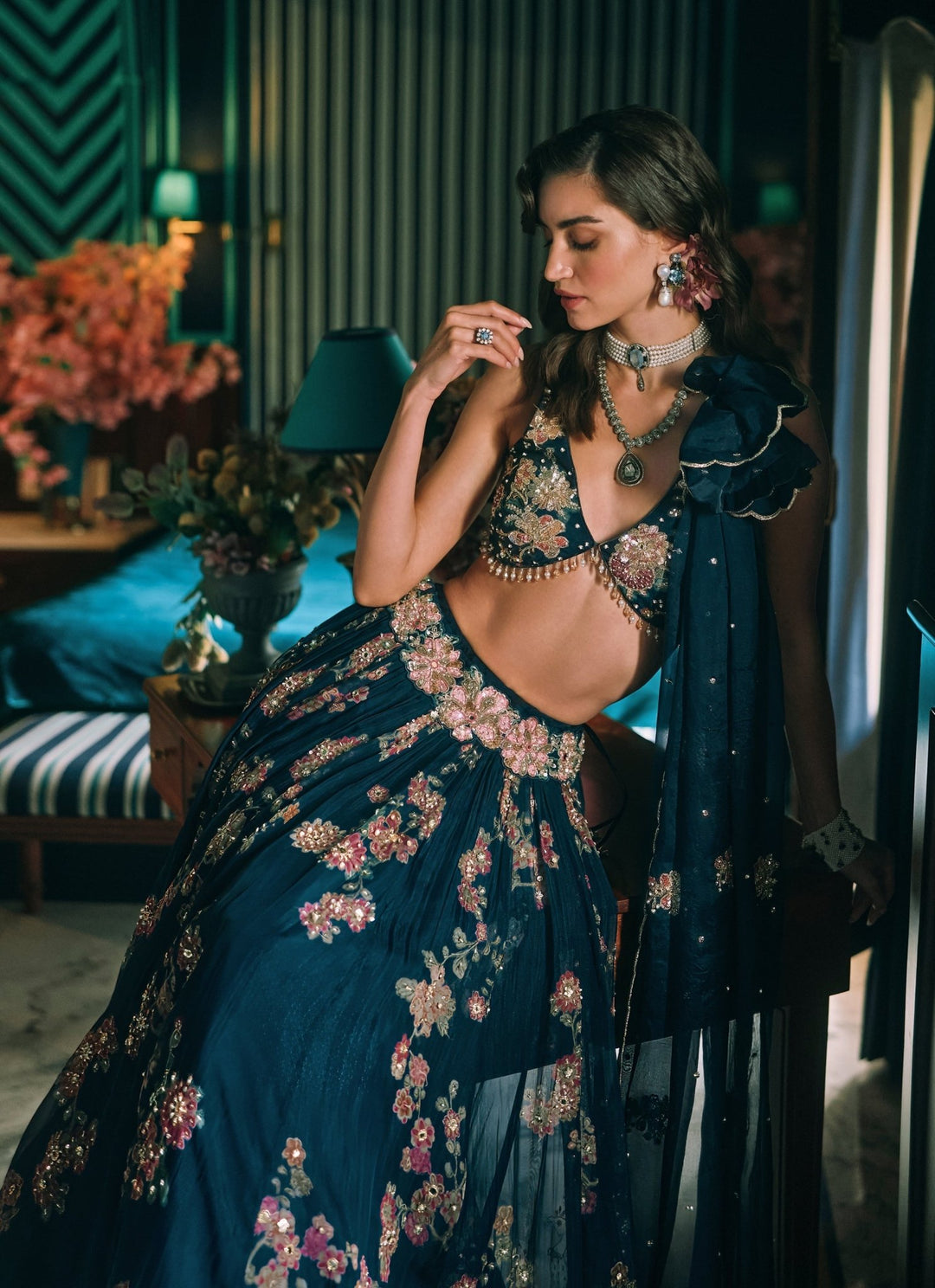 Paulmi and Harsh Blue Printed Organza Lehenga SetFabilicious Fashion