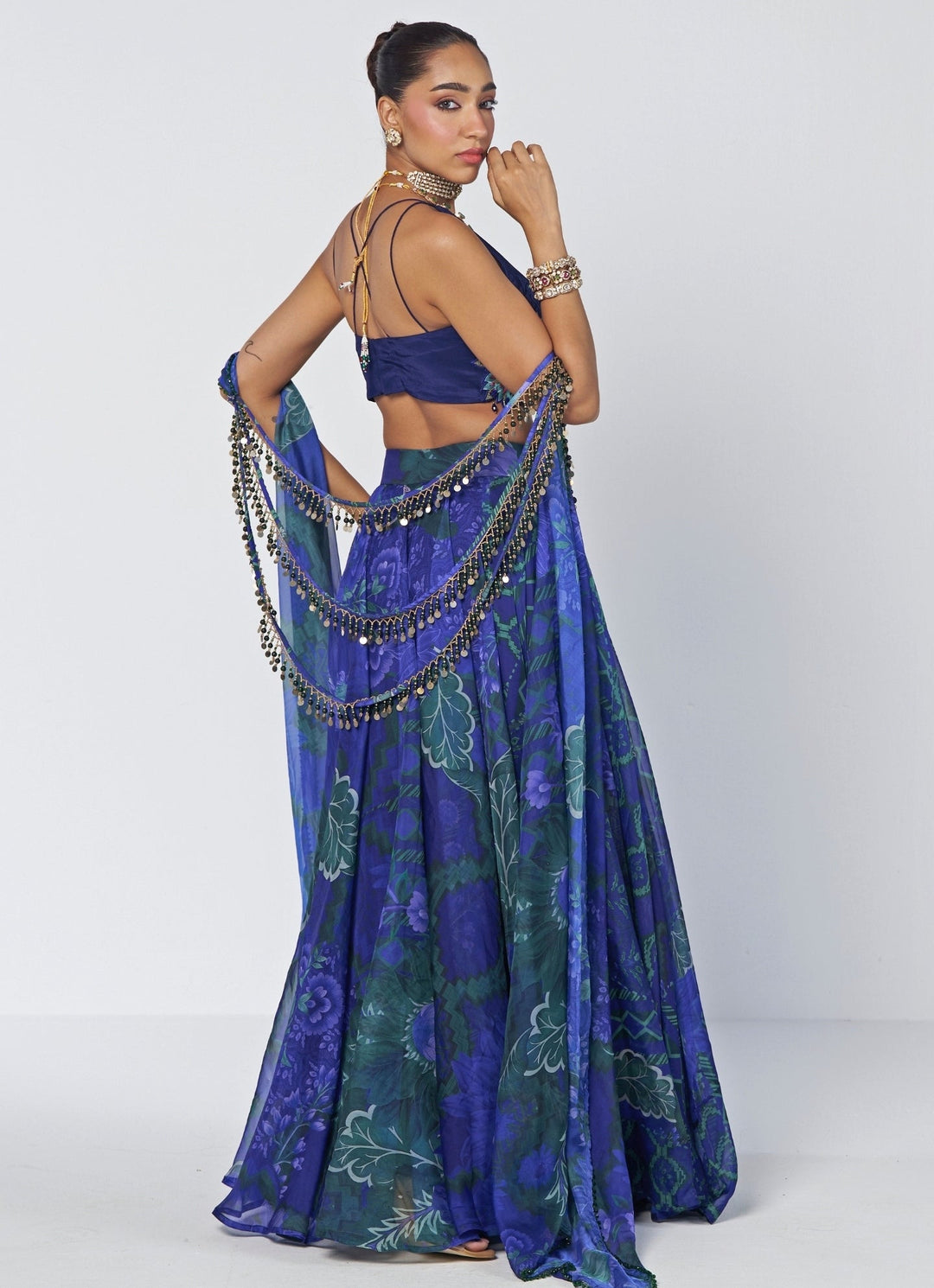 Rishi and Vibhuti Blue Printed Organza Lehenga SetFabilicious Fashion