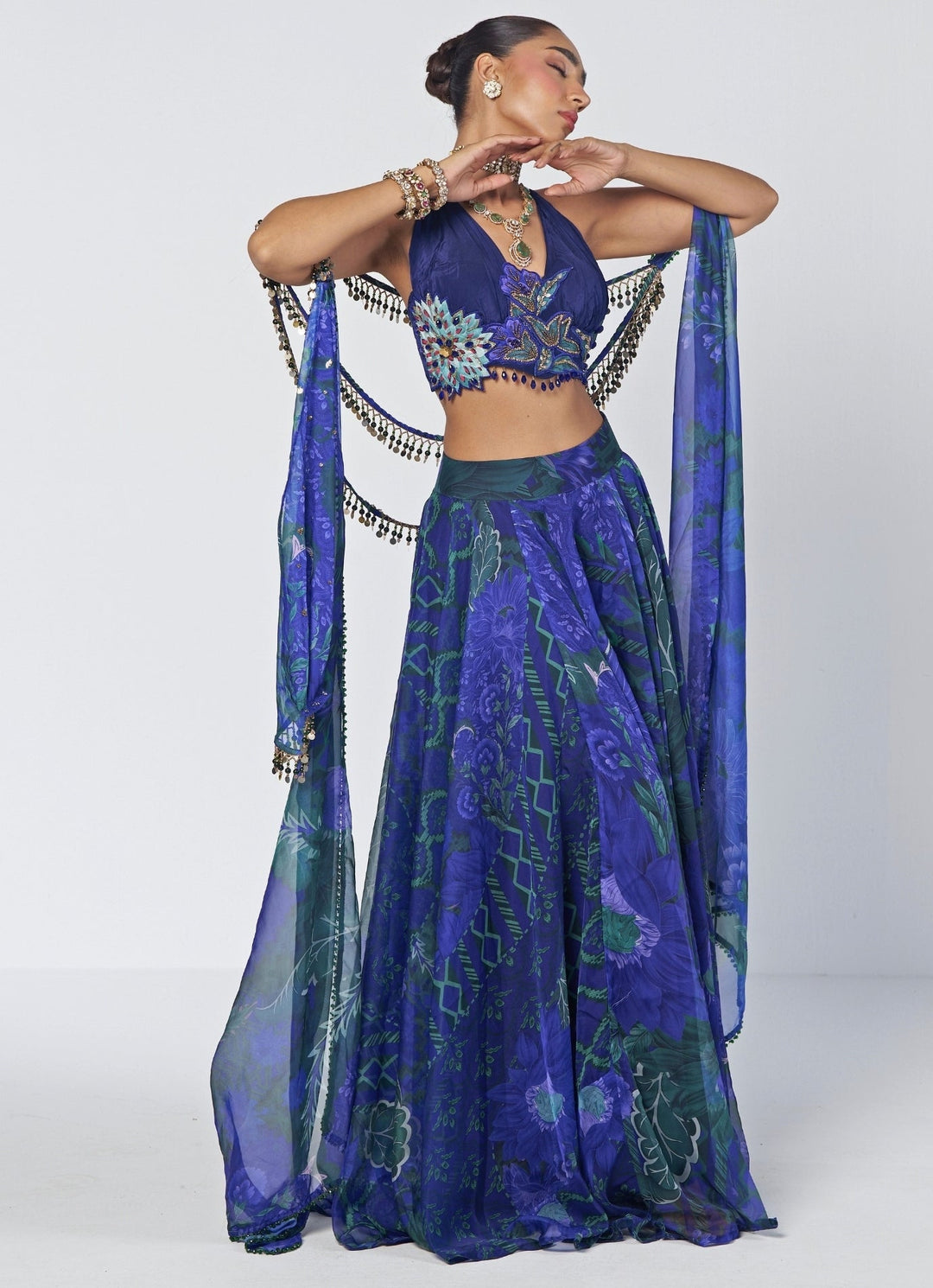 Rishi and Vibhuti Blue Printed Organza Lehenga SetFabilicious Fashion