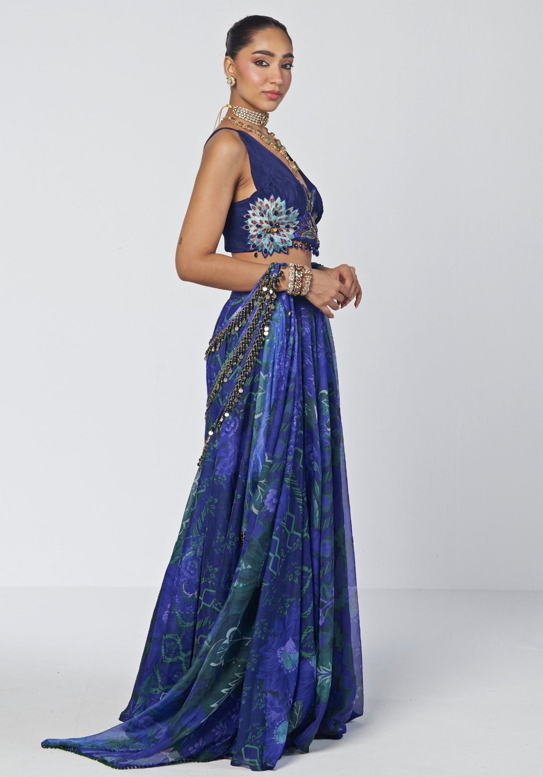 Rishi and Vibhuti Blue Printed Organza Lehenga SetFabilicious Fashion