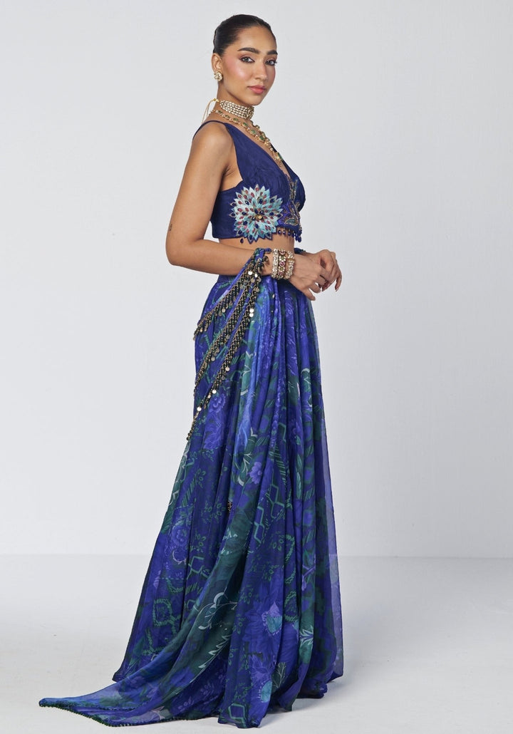Rishi and Vibhuti Blue Printed Organza Lehenga SetFabilicious Fashion