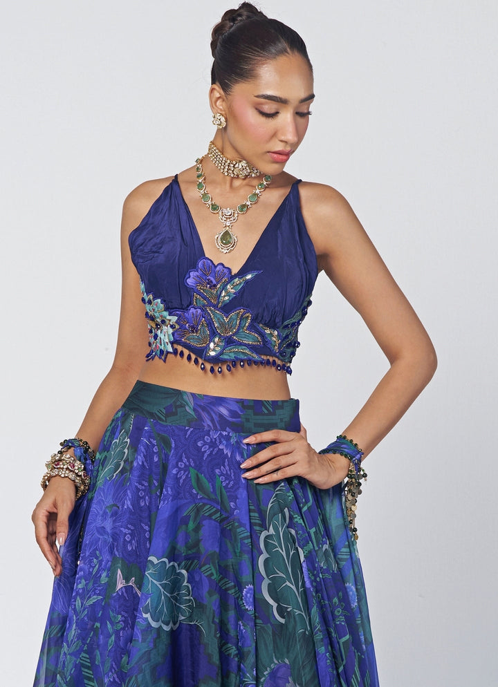 Rishi and Vibhuti Blue Printed Organza Lehenga SetFabilicious Fashion