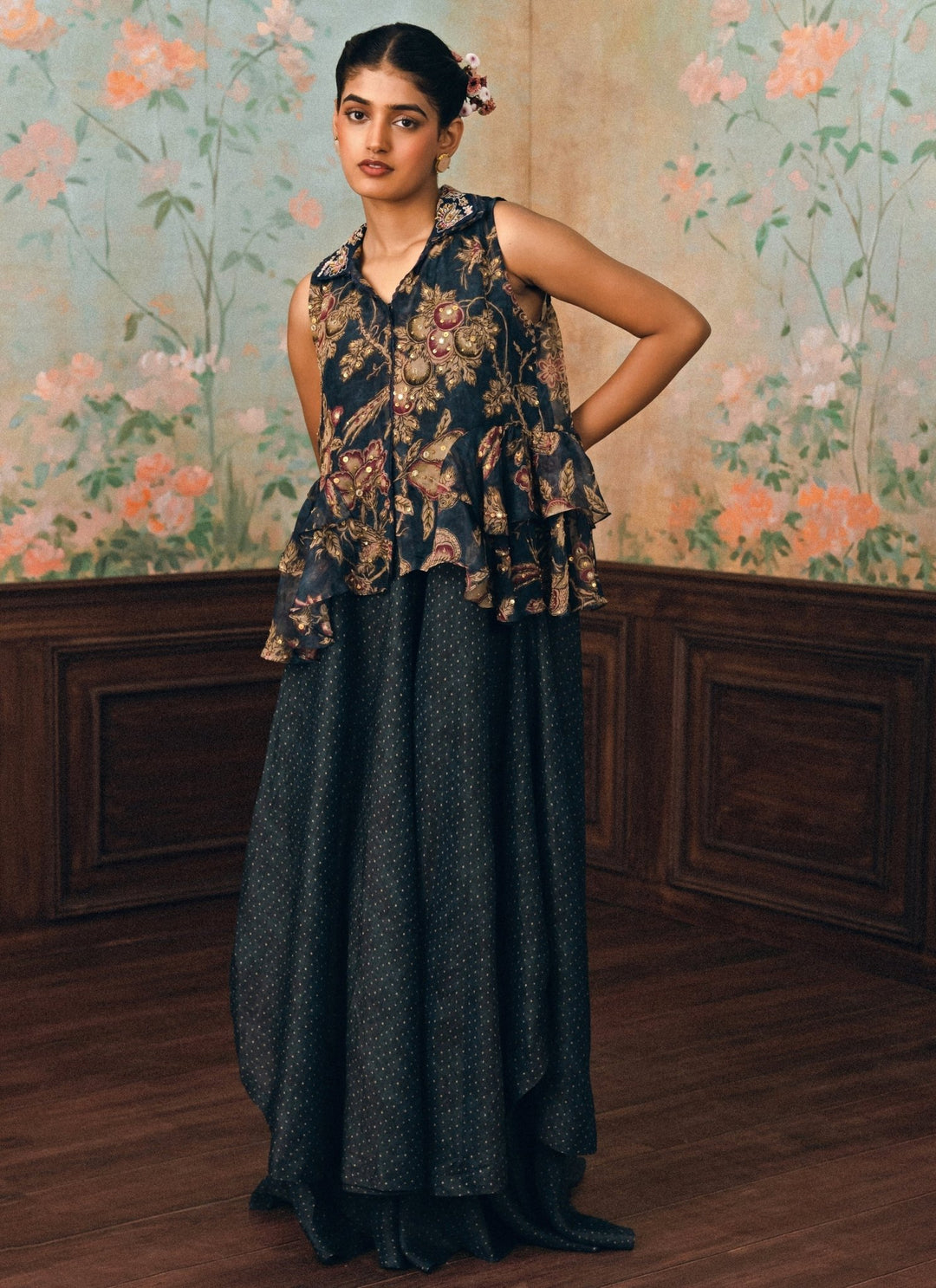 Paulmi and Harsh Blue Printed Organza Peplum Kurta Pants SetFabilicious Fashion