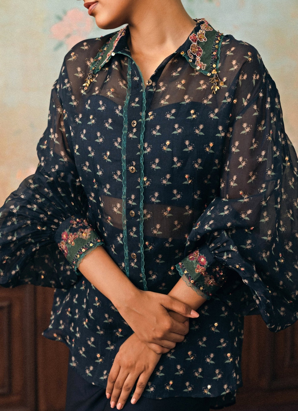 Paulmi and Harsh Blue Printed Organza ShirtFabilicious Fashion