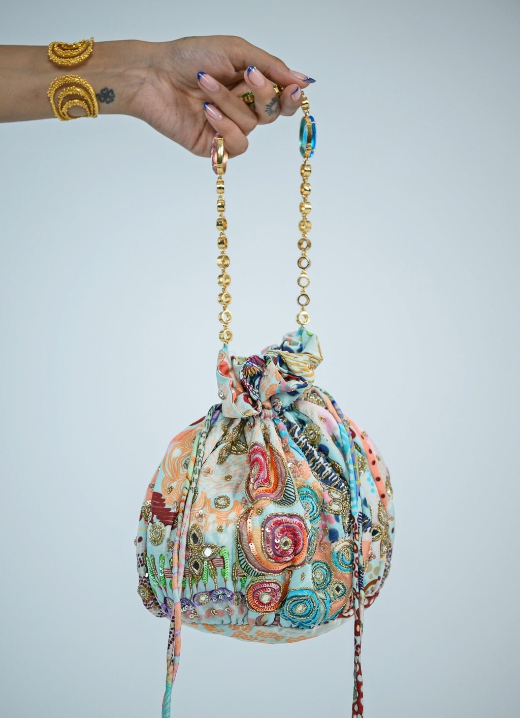 Blue Printed Potli - Add on Only Juhi Bengani - Fabilicious Fashion