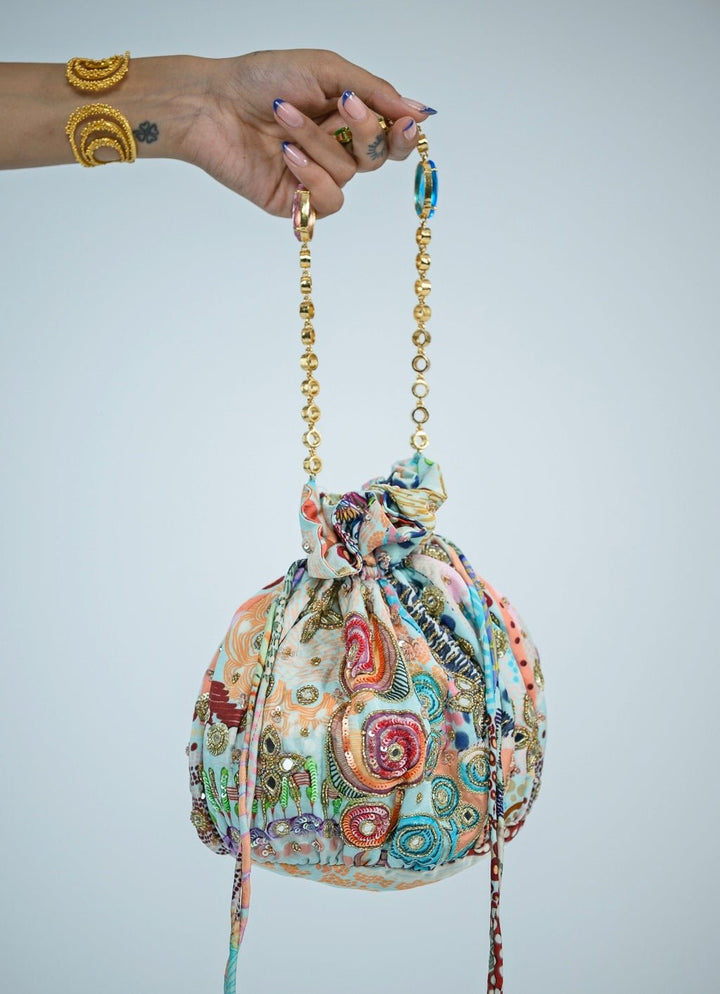 Blue Printed Potli - Add on Only Juhi Bengani - Fabilicious Fashion