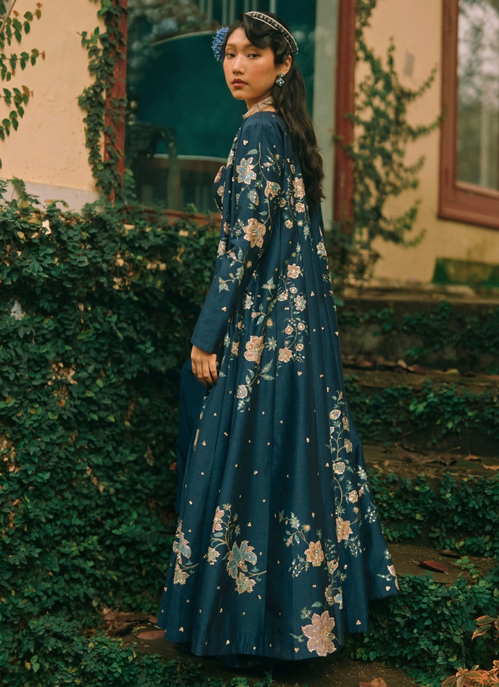 Paulmi and Harsh Blue Printed Silk Blouse Palazzo Set With JacketFabilicious Fashion