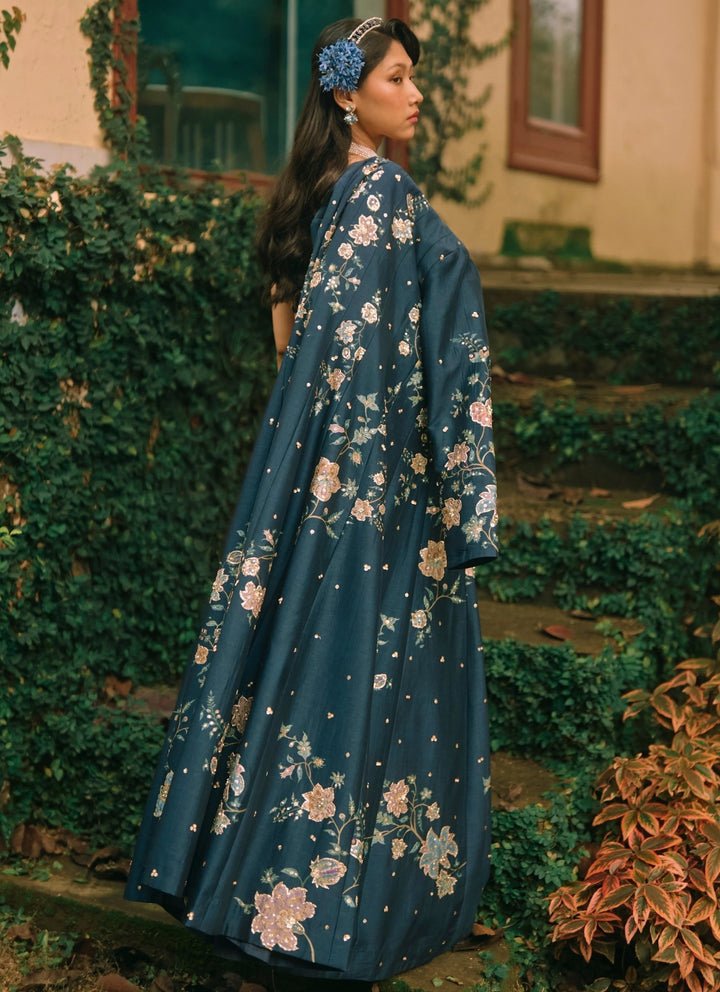Paulmi and Harsh Blue Printed Silk Blouse Palazzo Set With JacketFabilicious Fashion