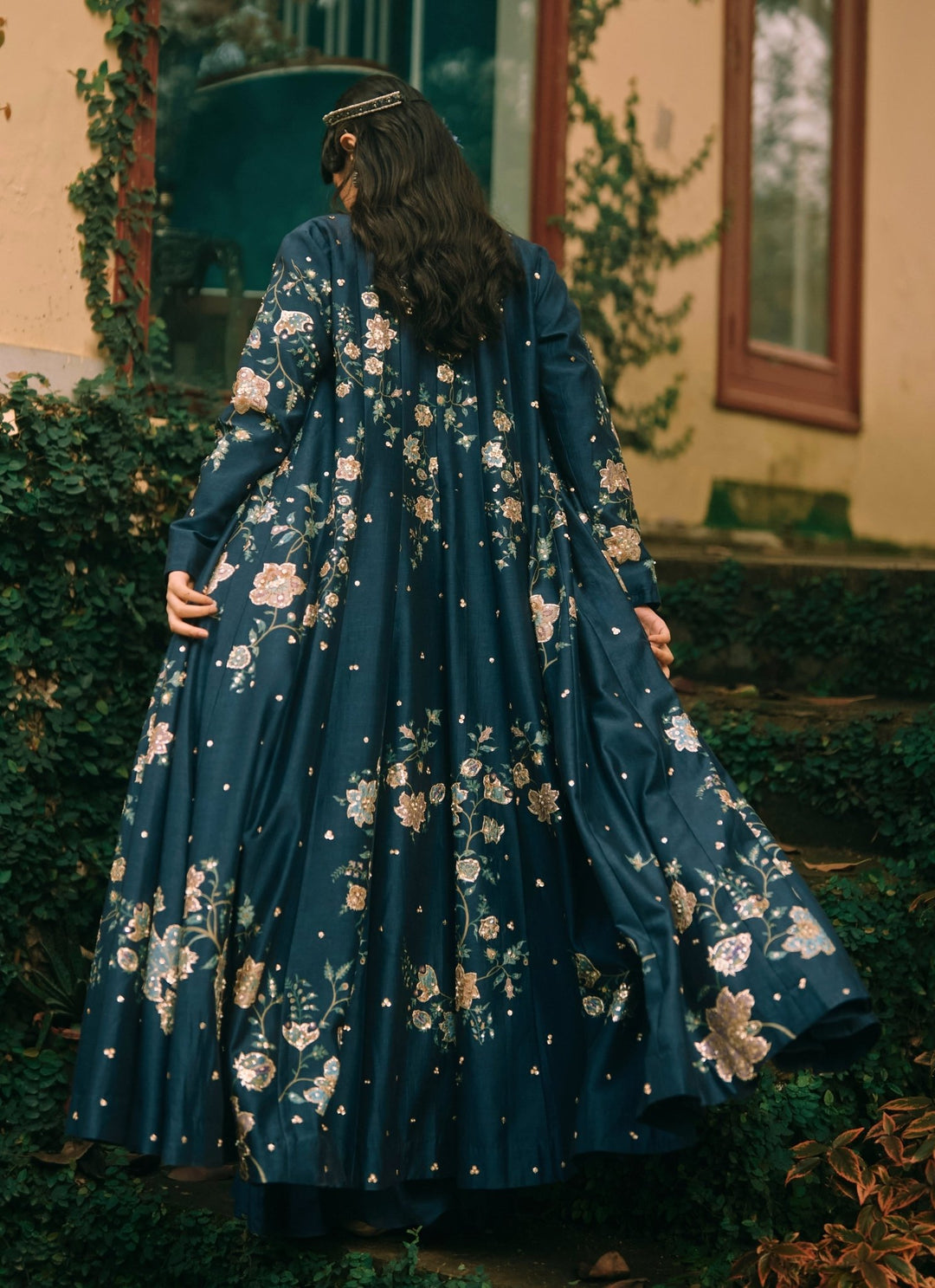 Paulmi and Harsh Blue Printed Silk Blouse Palazzo Set With JacketFabilicious Fashion