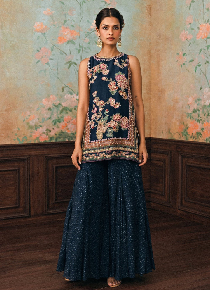Paulmi and Harsh Blue Printed Silk Kurta Palazzo SetFabilicious Fashion