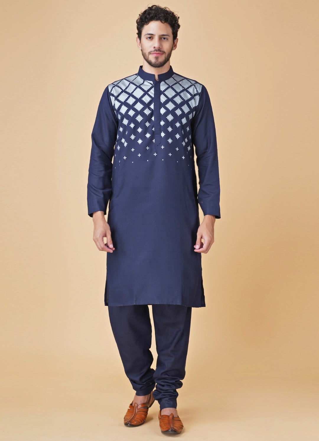 Blue Printed Silk Kurta Pants Set Manish Nagdeo Men - Fabilicious Fashion