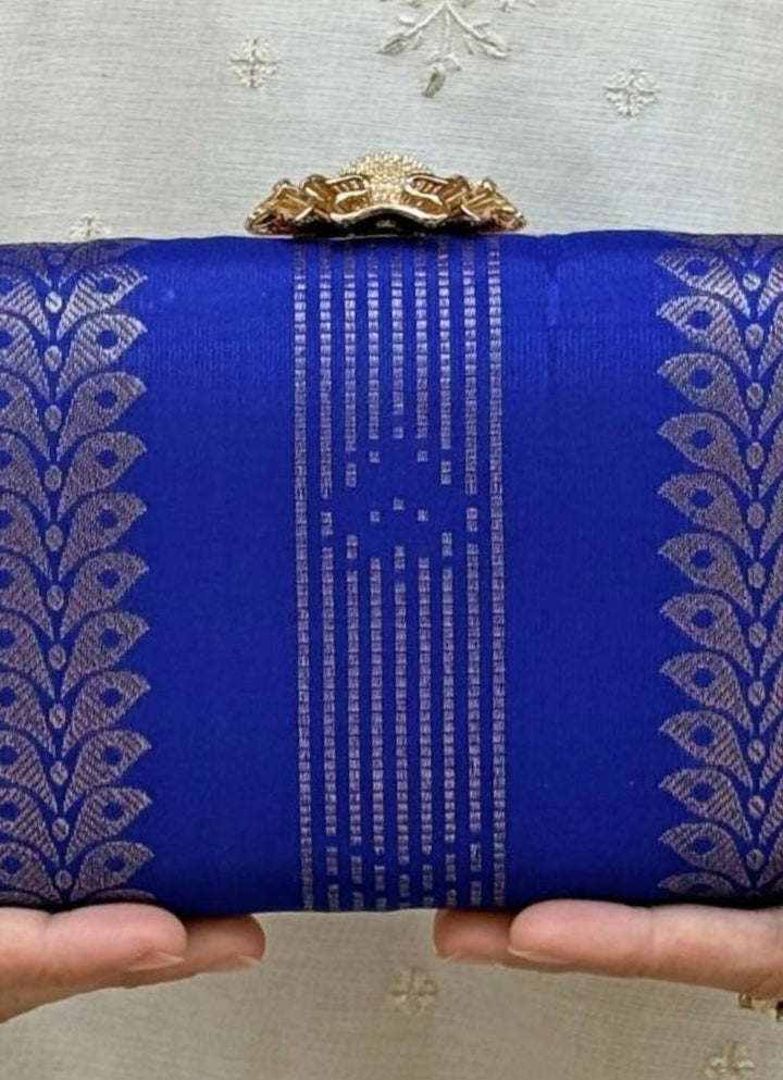Blue Pure Kanchi Silk Clutch Amyra - Fabilicious Fashion