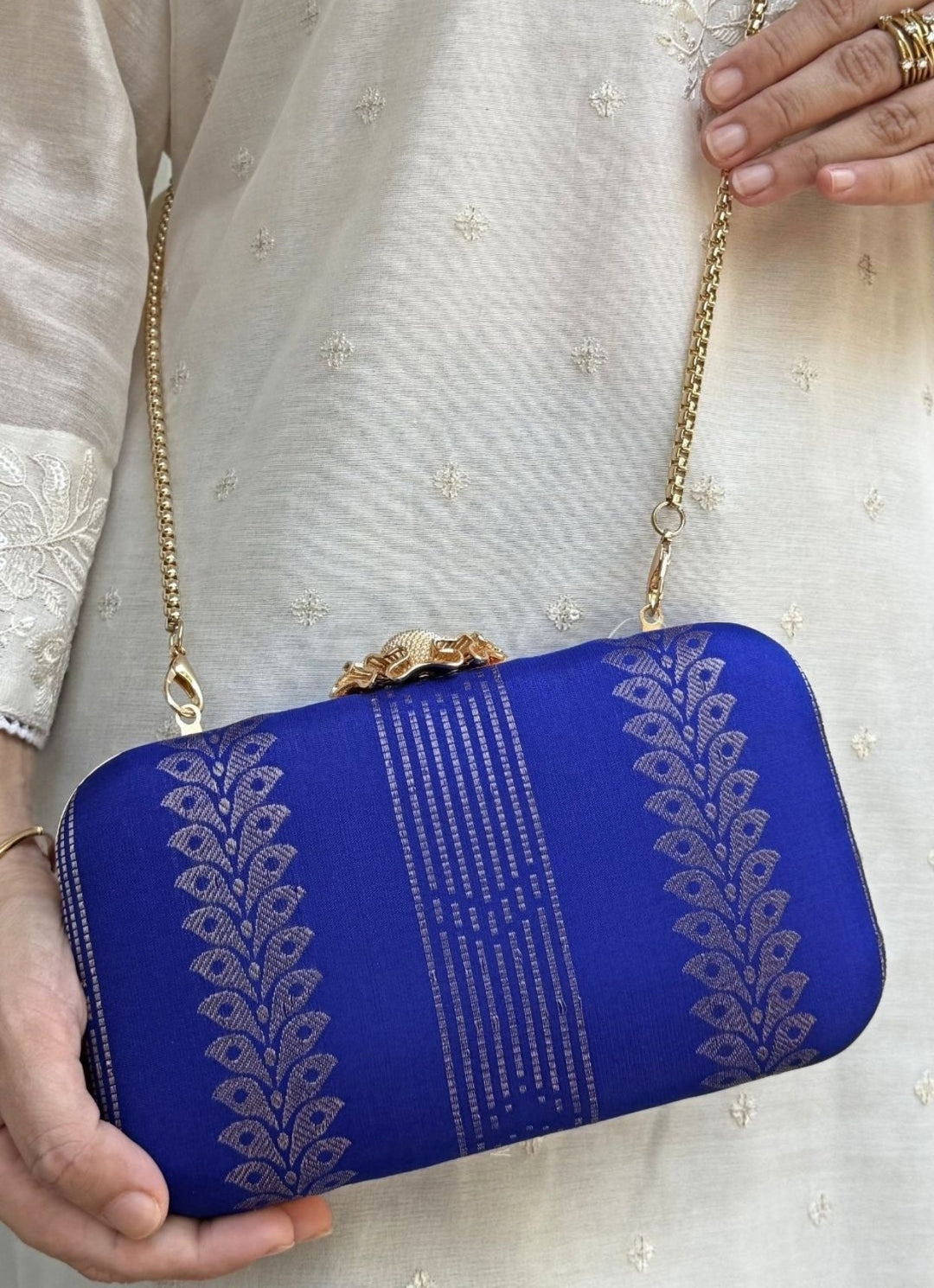 Blue Pure Kanchi Silk Clutch Amyra - Fabilicious Fashion