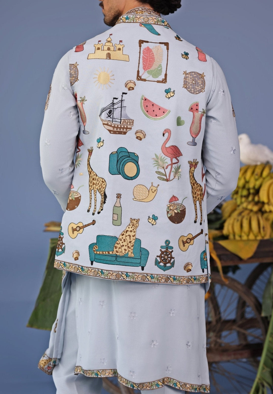 Blue Resham Embroidered Kurta Jacket Set Kalpraag - Fabilicious Fashion