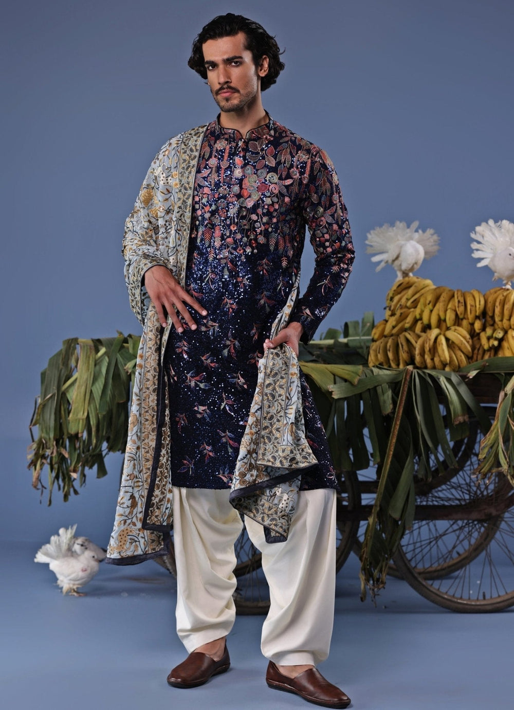 Blue Resham Embroidered Kurta Patiala Set Kalpraag - Fabilicious Fashion