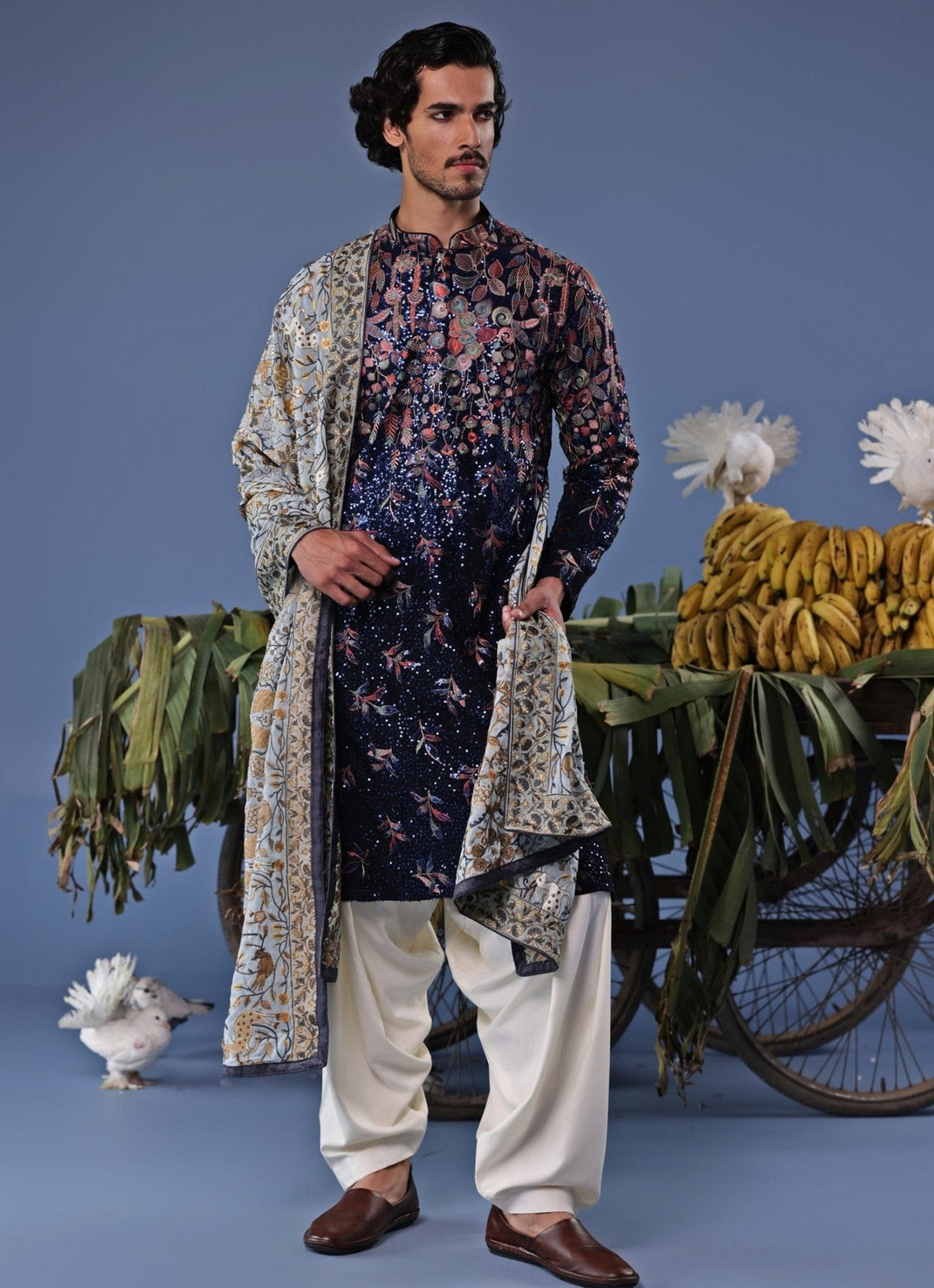 Blue Resham Embroidered Kurta Patiala Set Kalpraag - Fabilicious Fashion