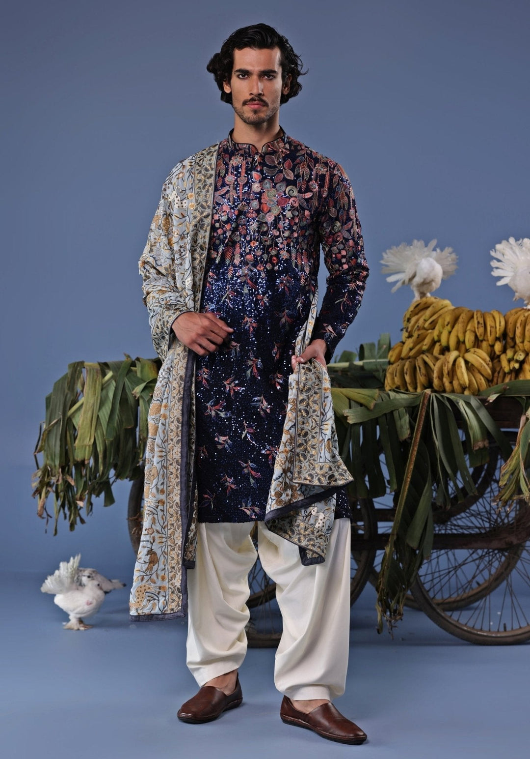 Blue Resham Embroidered Kurta Patiala Set Kalpraag - Fabilicious Fashion