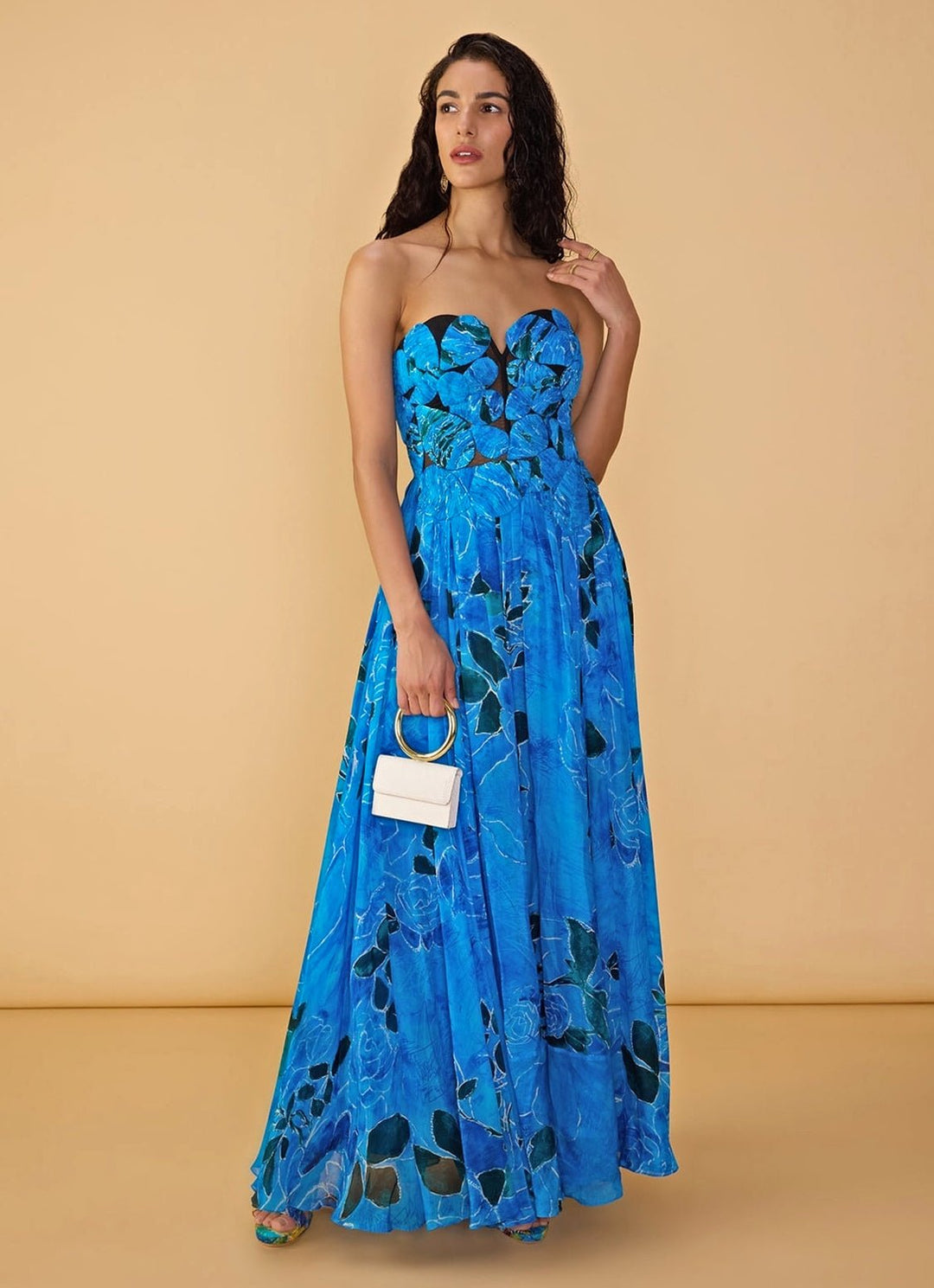 Blue Rose Print Gown Saaksha &amp; Kinni - Fabilicious Fashion