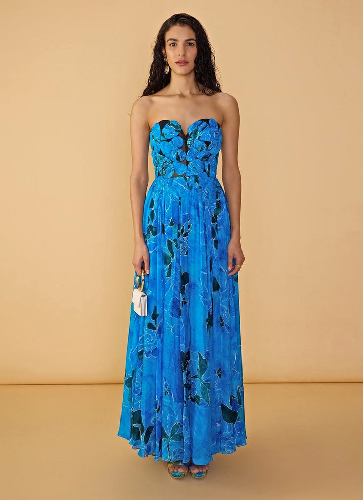 Blue Rose Print Gown Saaksha &amp; Kinni - Fabilicious Fashion