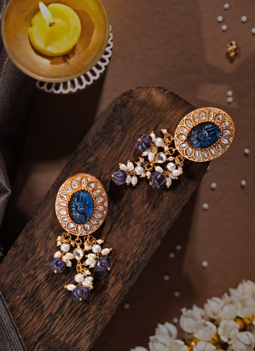 Riana Jewellery Blue Sapphire Matte Gold EarringsFabilicious Fashion