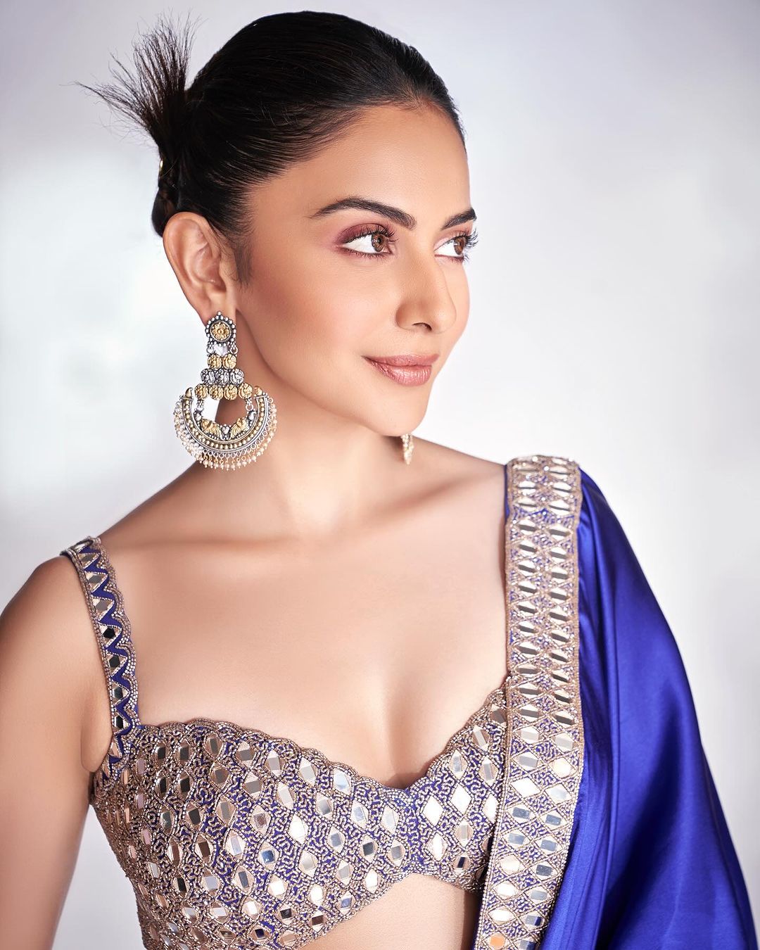 Blue Satin Saree With Sleeveless Embroidered Blouse Vvani by Vani Vats - Fabilicious Fashion