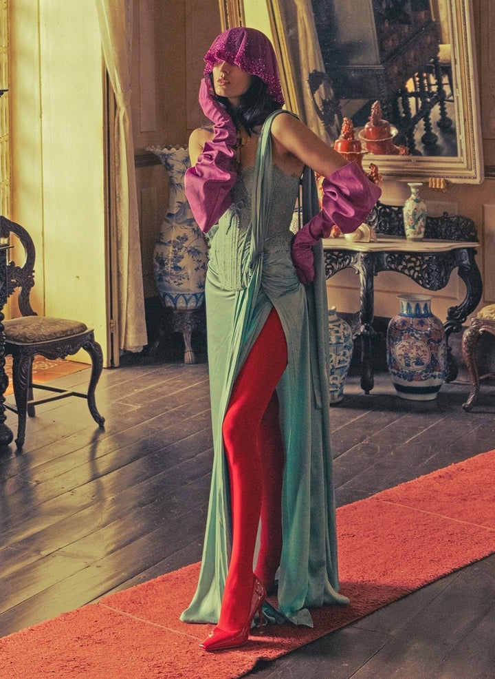 The Little Black Bow Blue Satin Silk Pre-Draped Saree With CorsetFabilicious Fashion