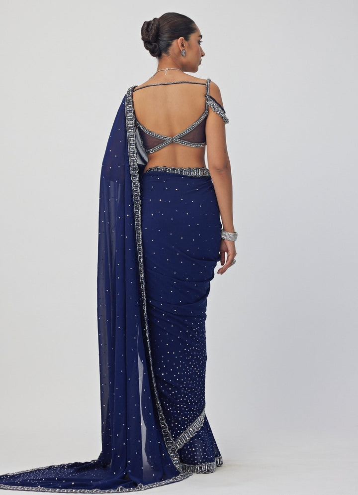 Blue Sequin Embroidered Georgette Saree Set Vvani By Vani Vats - Fabilicious Fashion