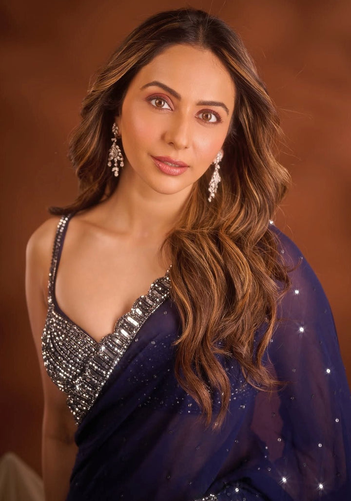 Vvani by Vani Vats Blue Sequin Embroidered Georgette SareeFabilicious Fashion