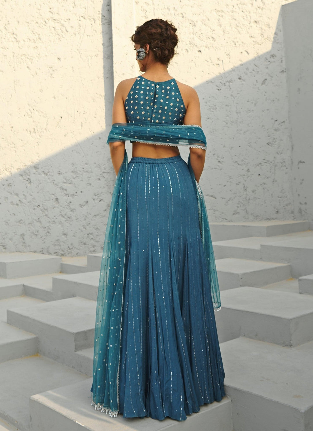 Blue Sequin Embroidered Skirt Set Chamee and Palak - Fabilicious Fashion