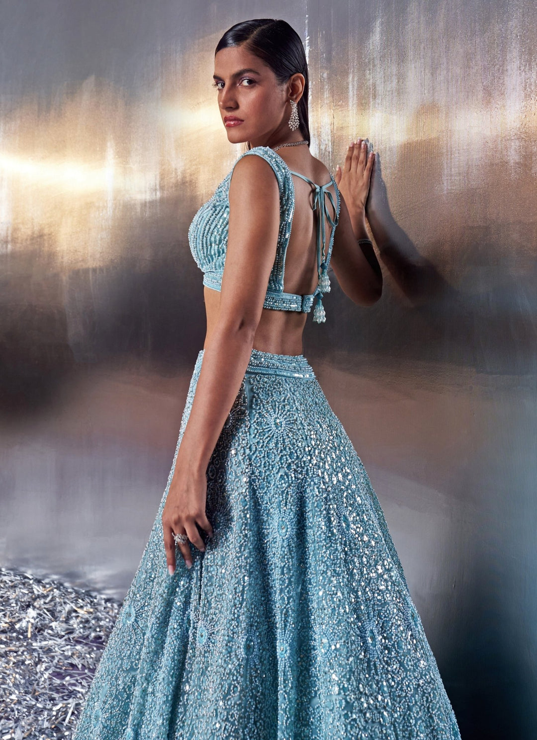 Blue Sequins Embroidered Bridal Lehenga Set Angad Singh - Fabilicious Fashion