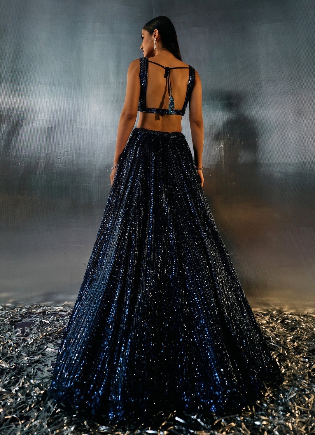 Blue Sequins Embroidered Bridal Lehenga Set Angad Singh - Fabilicious Fashion
