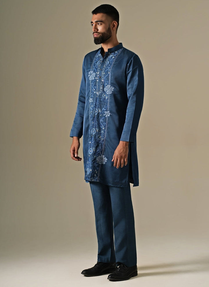 Darzi House Blue Silk Blend Threadwork Kurta SetFabilicious Fashion