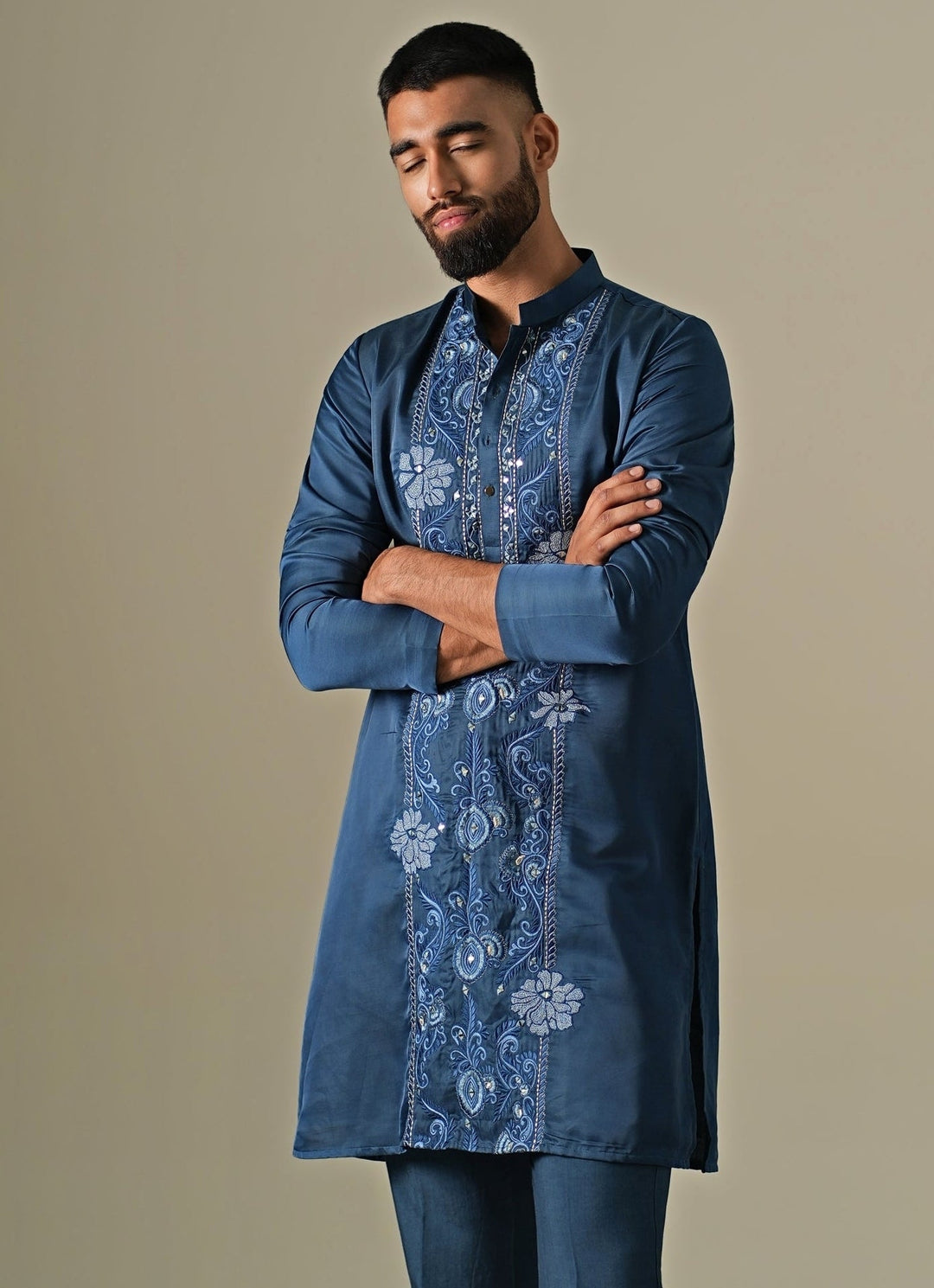 Darzi House Blue Silk Blend Threadwork Kurta SetFabilicious Fashion